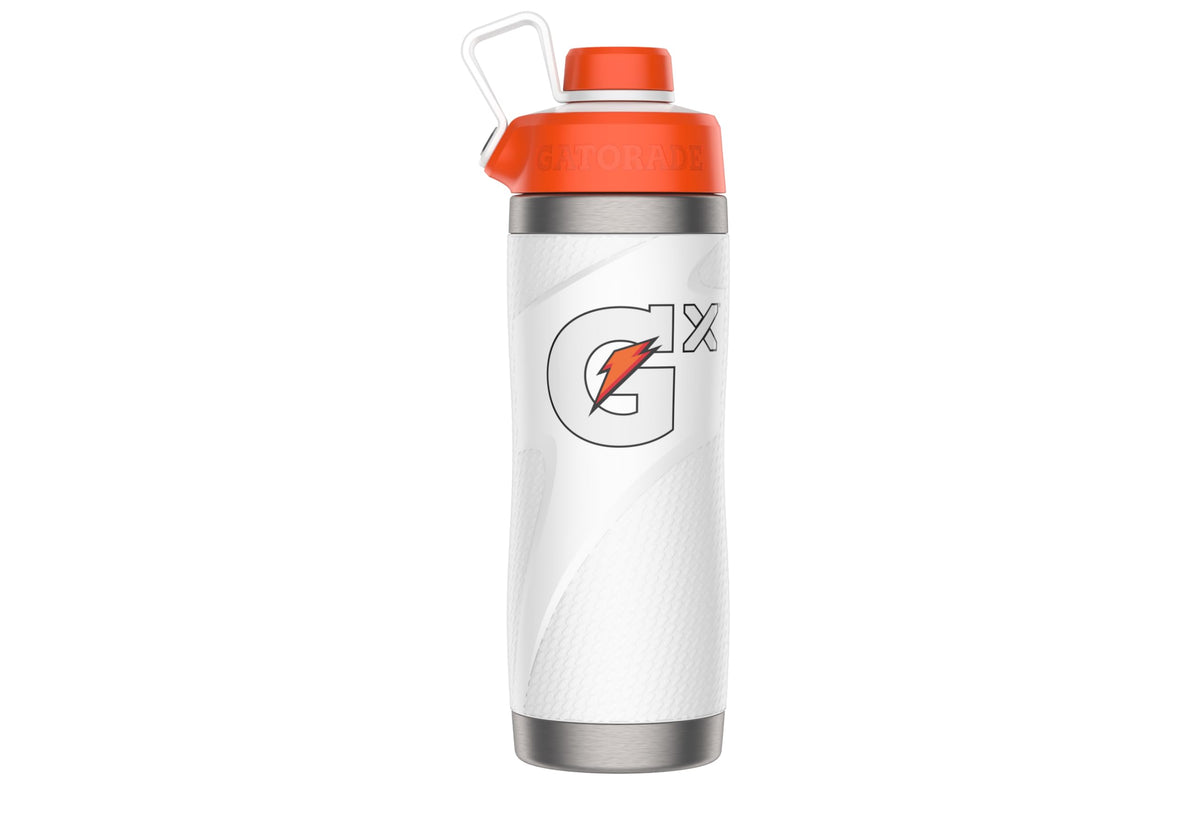 Gatorade Gx stainless steel bottle, white, 32oz, keeps drinks cold for hours