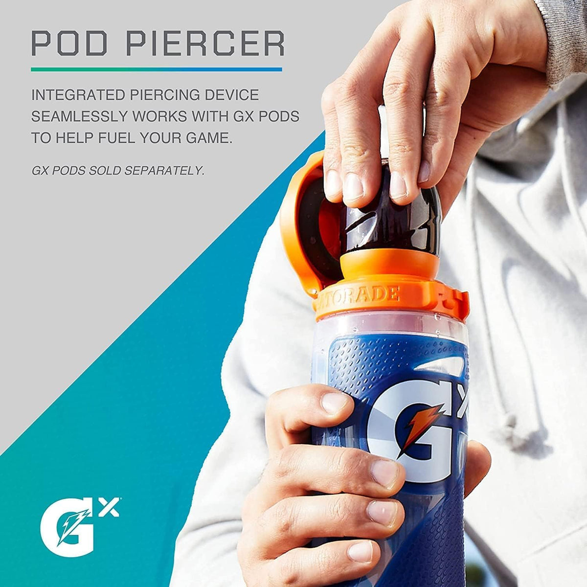 Gatorade Gx water-fill action shows easy hydration setup.