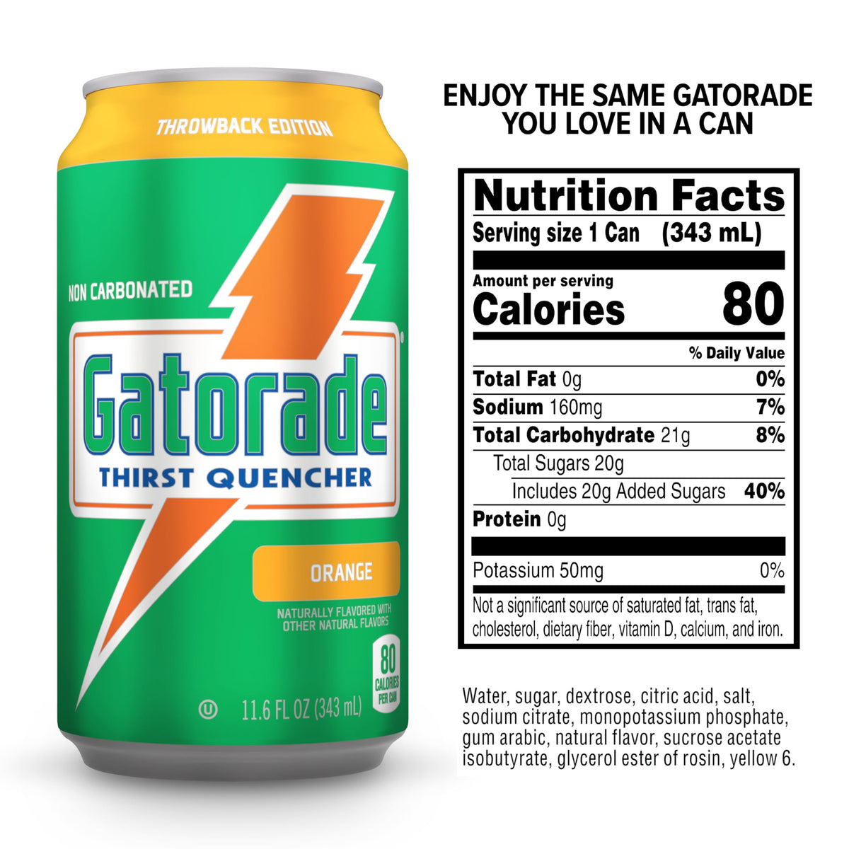 Gatorade orange label shows calories and electrolyte information for the drink.