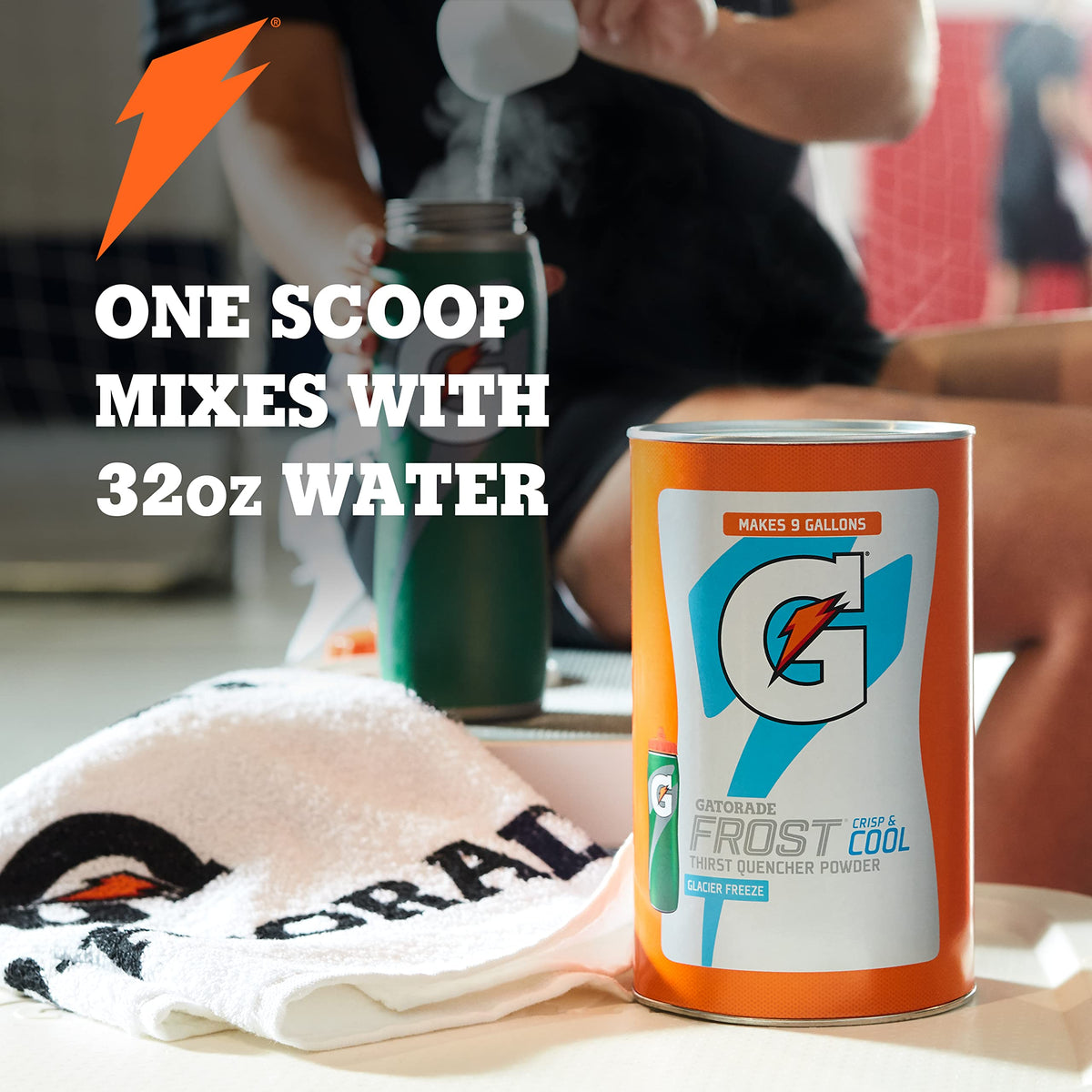 Gatorade powder dissolving action demonstrates easy hydration on the go.