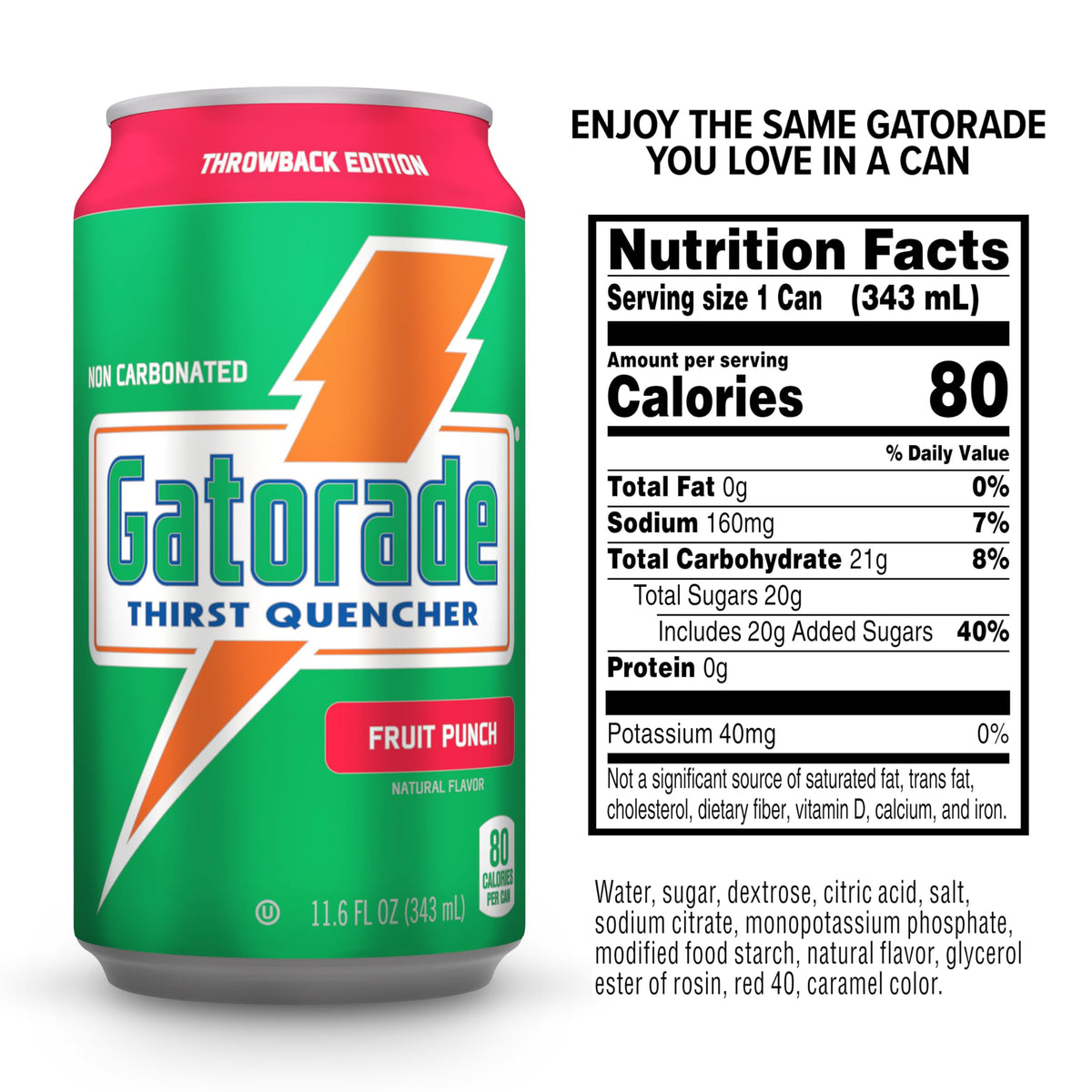 Gatorade Thirst Quencher Fruit Punch nutrition facts label for quick reference.