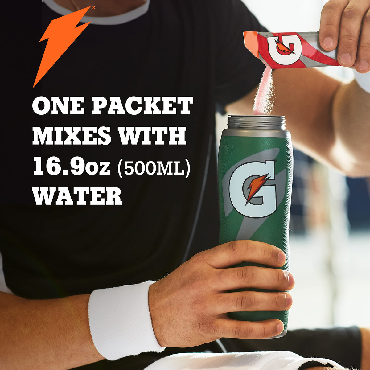 Closeup of Gatorade Thirst Quencher orange packet