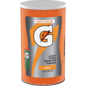 Gatorade Thirst Quencher Orange powder tub ready to mix for electrolytes during workouts.