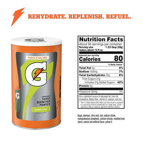 Gatorade Thirst Quencher lemon-lime powder used during practice for energy-like refreshment