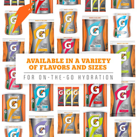 Portable cooler with Gatorade packets for quick refreshment.