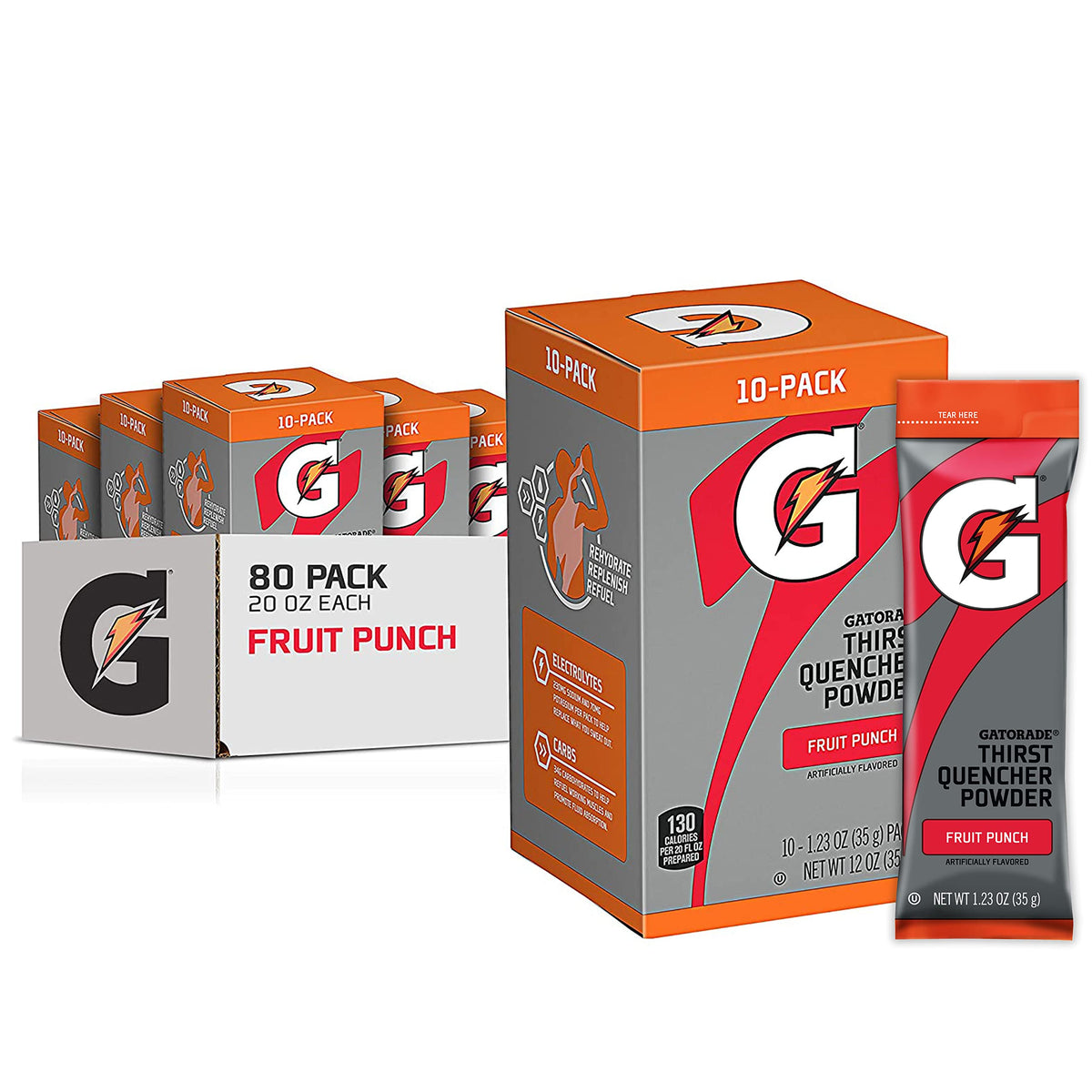 Gatorade Thirst Quencher Powder Fruit Punch packets ready for on-the-go hydration.