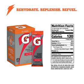 Close-up of Gatorade packaging showing 80 packets for sustained hydration.