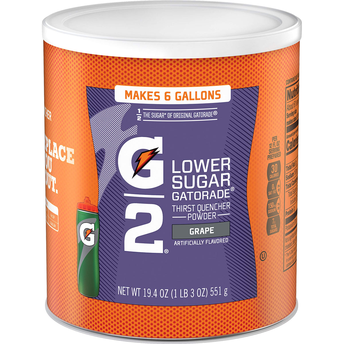 Gatorade G2 grape canister ready to mix for workout hydration