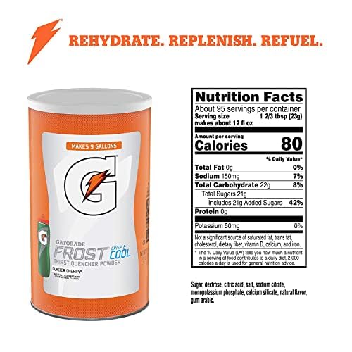 Gatorade Glacier Cherry label on the canister signaling electrolyte mix for active days