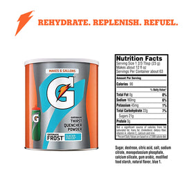 Gatorade Thirst Quencher Powder Glacier Freeze canister closeup showing powder