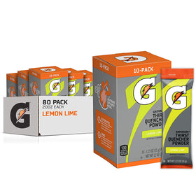 Gatorade Thirst Quencher Lemon Lime powder packets ready to mix for quick hydration.