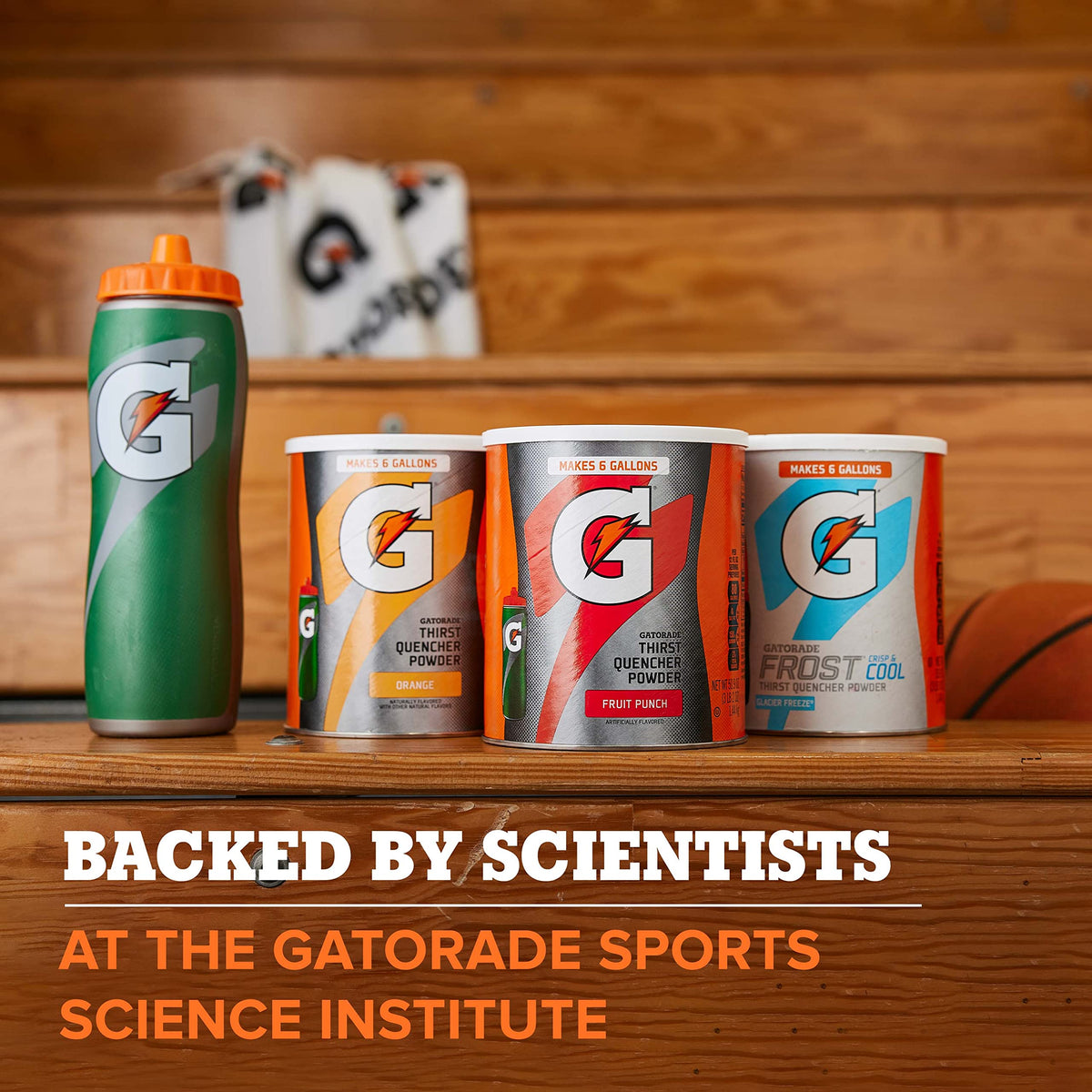 Gatorade variety-pack showing three canisters for teams and workouts