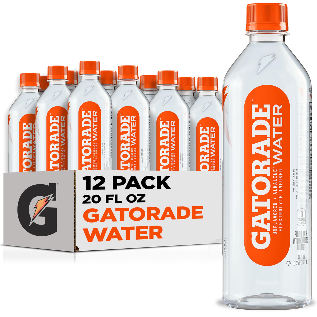 Gatorade Water unflavored bottle front view for on-the-go hydration.