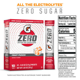 Sports bottle with Gatorade Zero Fruit Punch during workout.