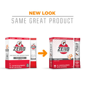 Gatorade Zero Fruit Punch packets ready to mix for quick hydration.