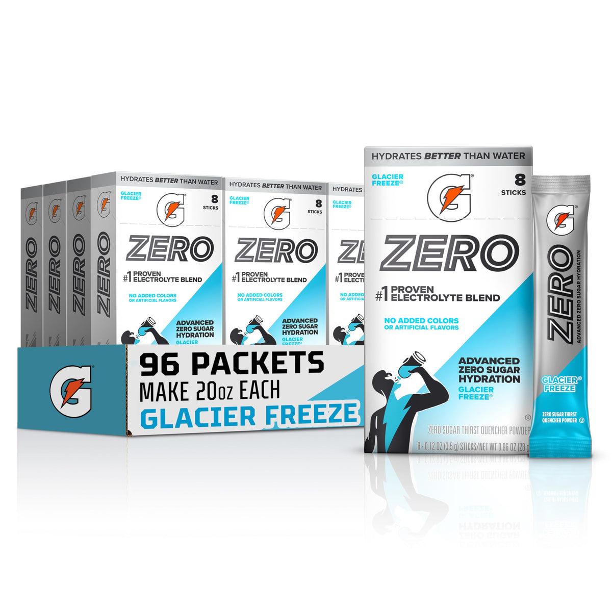 Gatorade Zero Sugar Glacier Freeze powder sticks ready to mix for on-the-go hydration