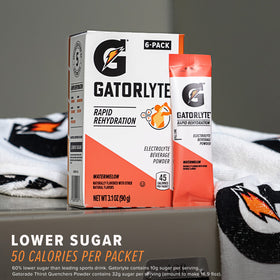 Gatorlyte orange powder delivers 45 calories per packet