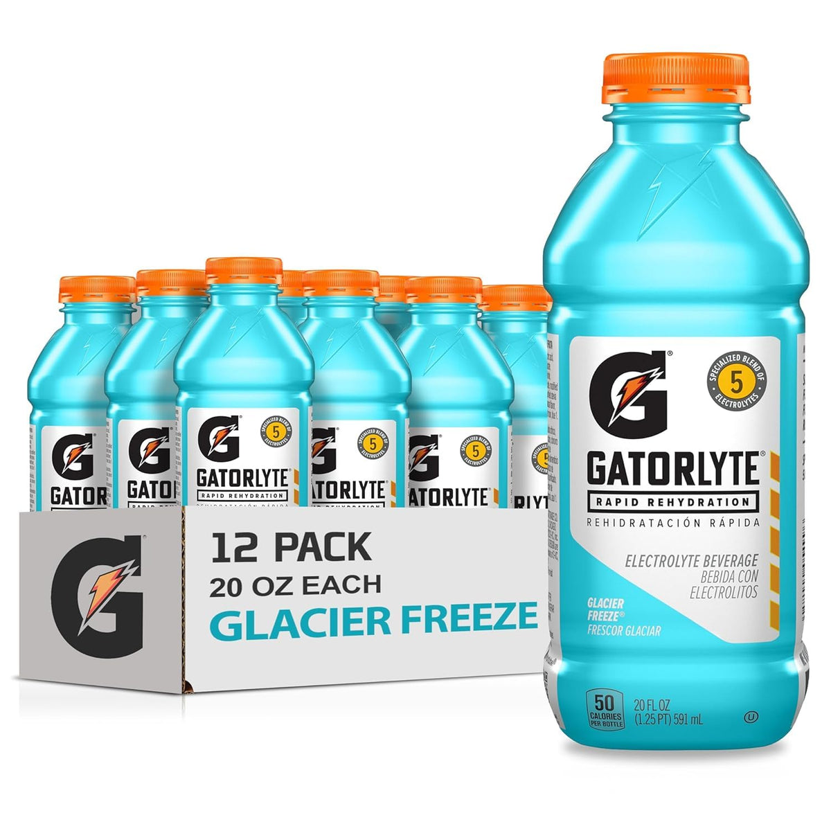Gatorlyte Glacier Freeze 20oz bottle front view for on-the-go hydration.