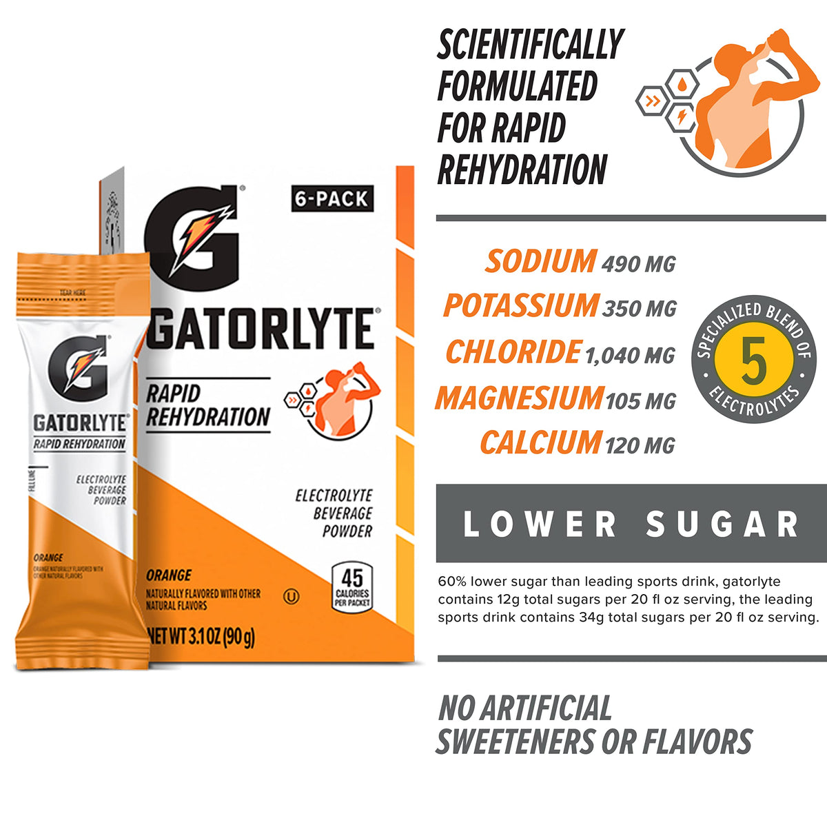Gatorlyte orange powder being mixed in water for quick hydration