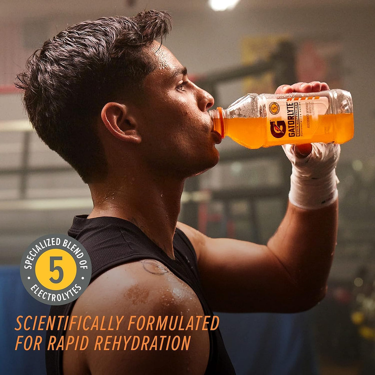 Gatorlyte Orange 20oz bottle ideal for post-workout rehydration.
