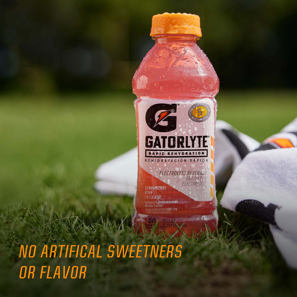 Gatorlyte Rapid Rehydration flavor close-up emphasizes Strawberry Kiwi taste and lower sugar option