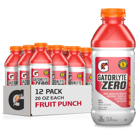 Gatorlyte Zero fruit punch bottle front for quick hydration on the go.