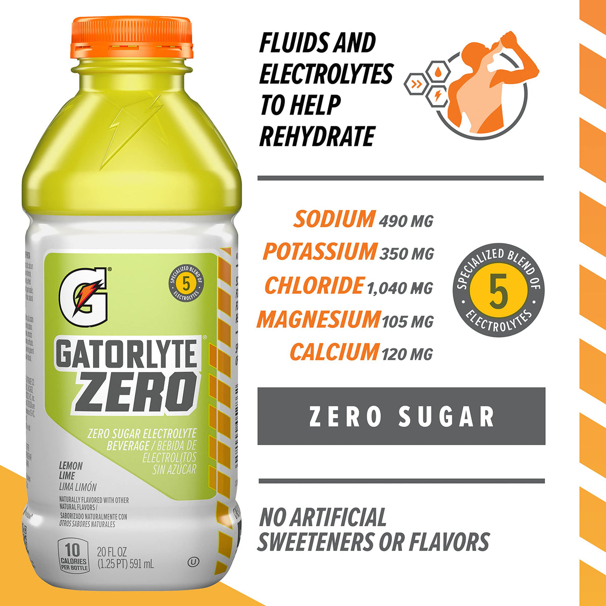 Gatorlyte Zero Lemon Lime bottle side view highlighting crisp flavor