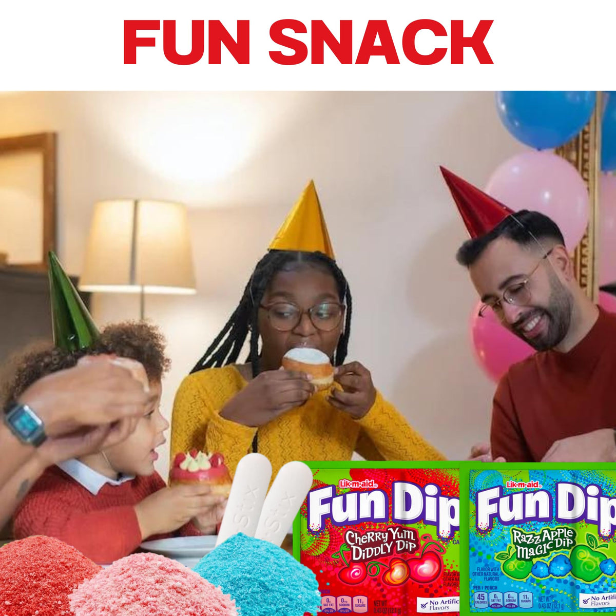Gaudum Fun Dip Candy razz apple close-up, colorful fruity snack for celebrations