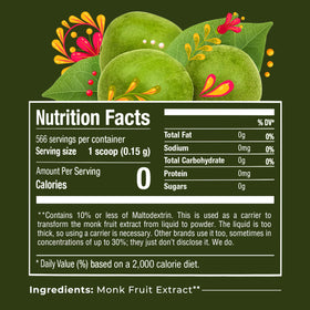 Gaudum monk fruit extract powder bottle emphasizes non-GMO zero calories