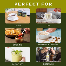 Gaudum monk fruit powder added to tea for gentle flavor sweetness