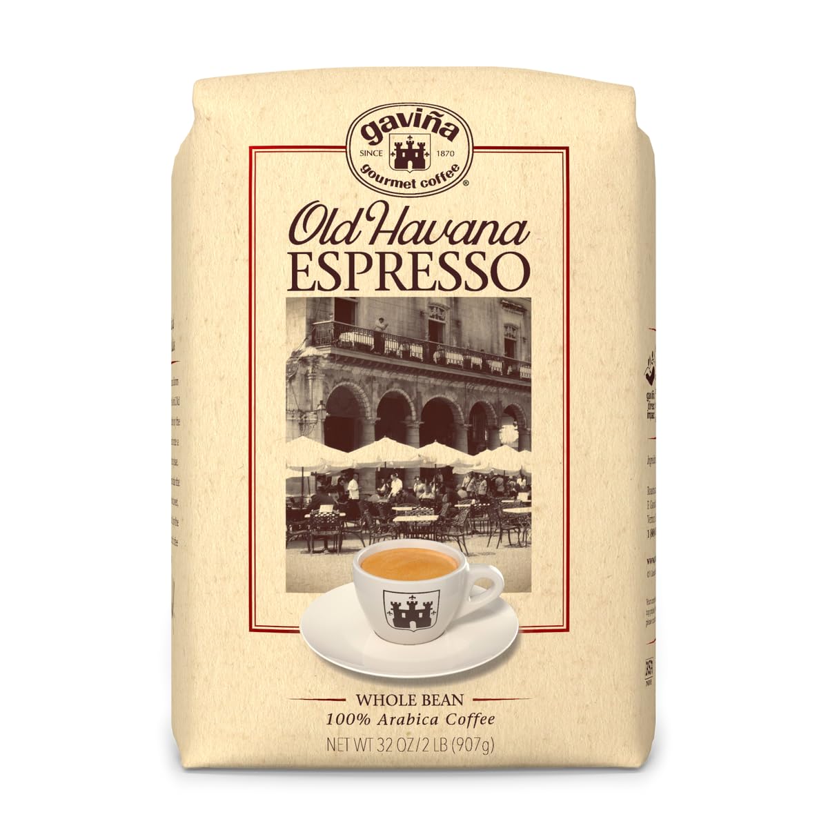 Gavina Old Havana espresso bag front view, preserving aroma for authentic home espresso