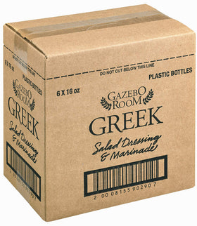 Gazebo Room Greek Salad Dressing 6-pack keeps meals ready and flavorful.