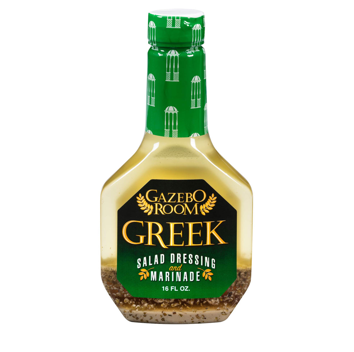 Gazebo Room Greek Salad Dressing bottle for versatile salads and marinades.