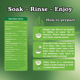 GCAP Sea Grapes ingredients label closeup, featuring minimal processing and clean ingredients.