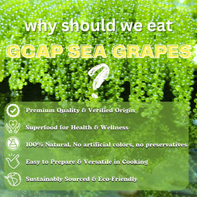 GCAP Sea Grapes packaging highlights gluten-free, vegan, and natural sourcing.