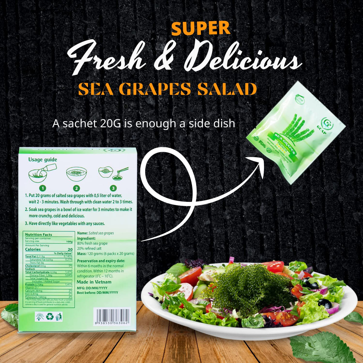 GCAP Sea Grapes with sauces, enhances color and flavor.