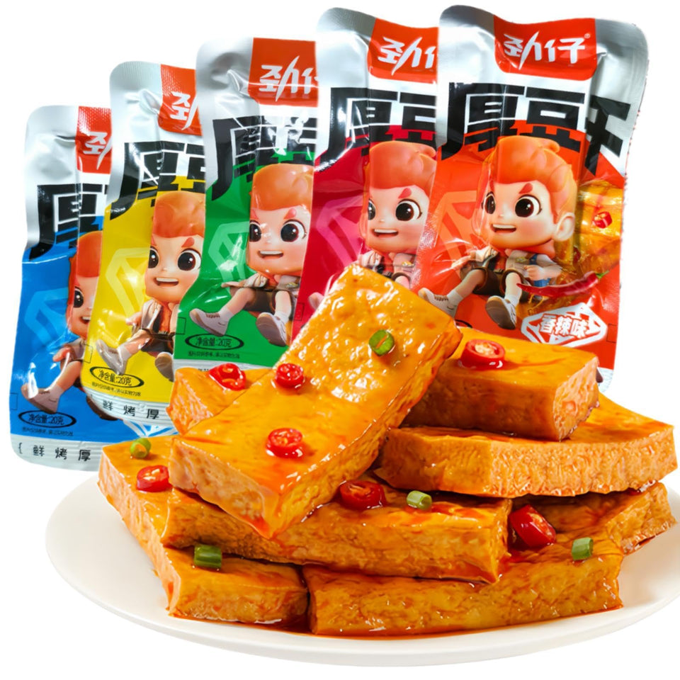 GDFFKS spicy dried tofu snacks in a mixed-flavor assortment.