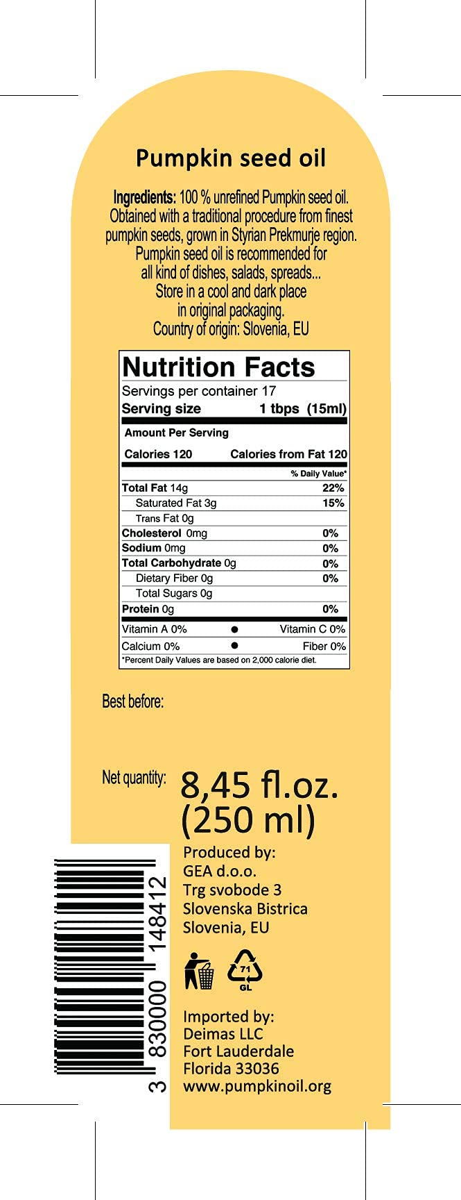 Gea pumpkin seed oil with a nutty aroma enhances salads and pasta.