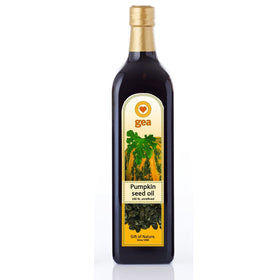 Gea Styrian pumpkin seed oil in a glass bottle for premium cooking and flavor.