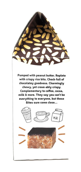 Geakv chocolatey coated peanut butter crispy rice bites in serving bowl