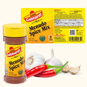 Gebhardt Menudo Spice Mix label closeup, shows traditional blend and ingredients.
