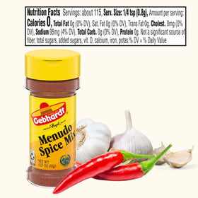 Gebhardt Menudo Spice Mix side view, compact bottles fit pantry shelves.
