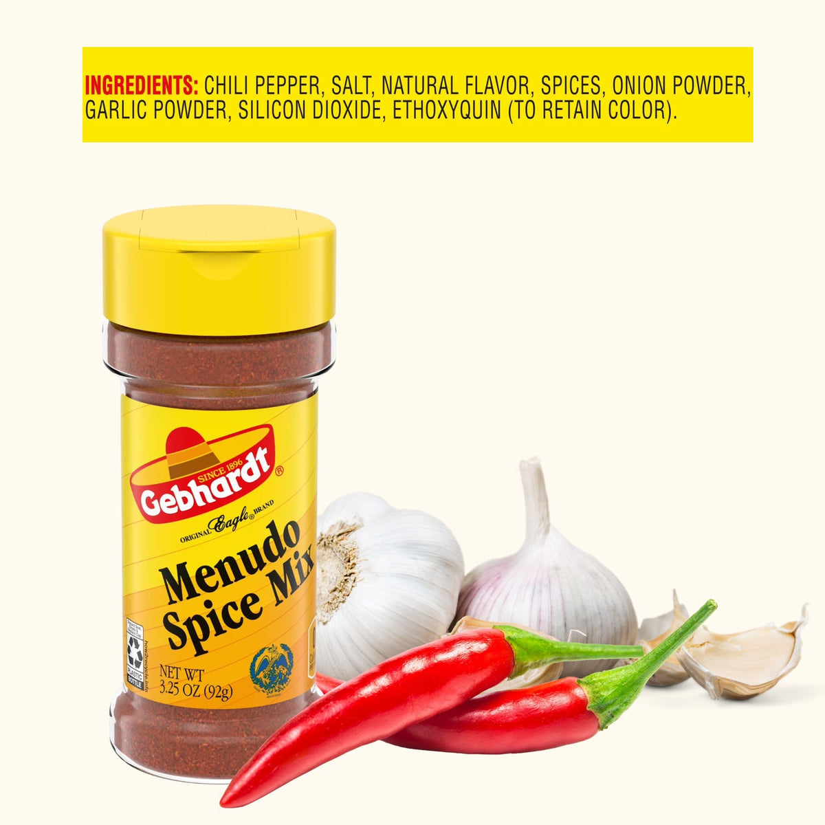 Gebhardt Menudo Spice Mix top view, easy-access cap for quick seasoning.