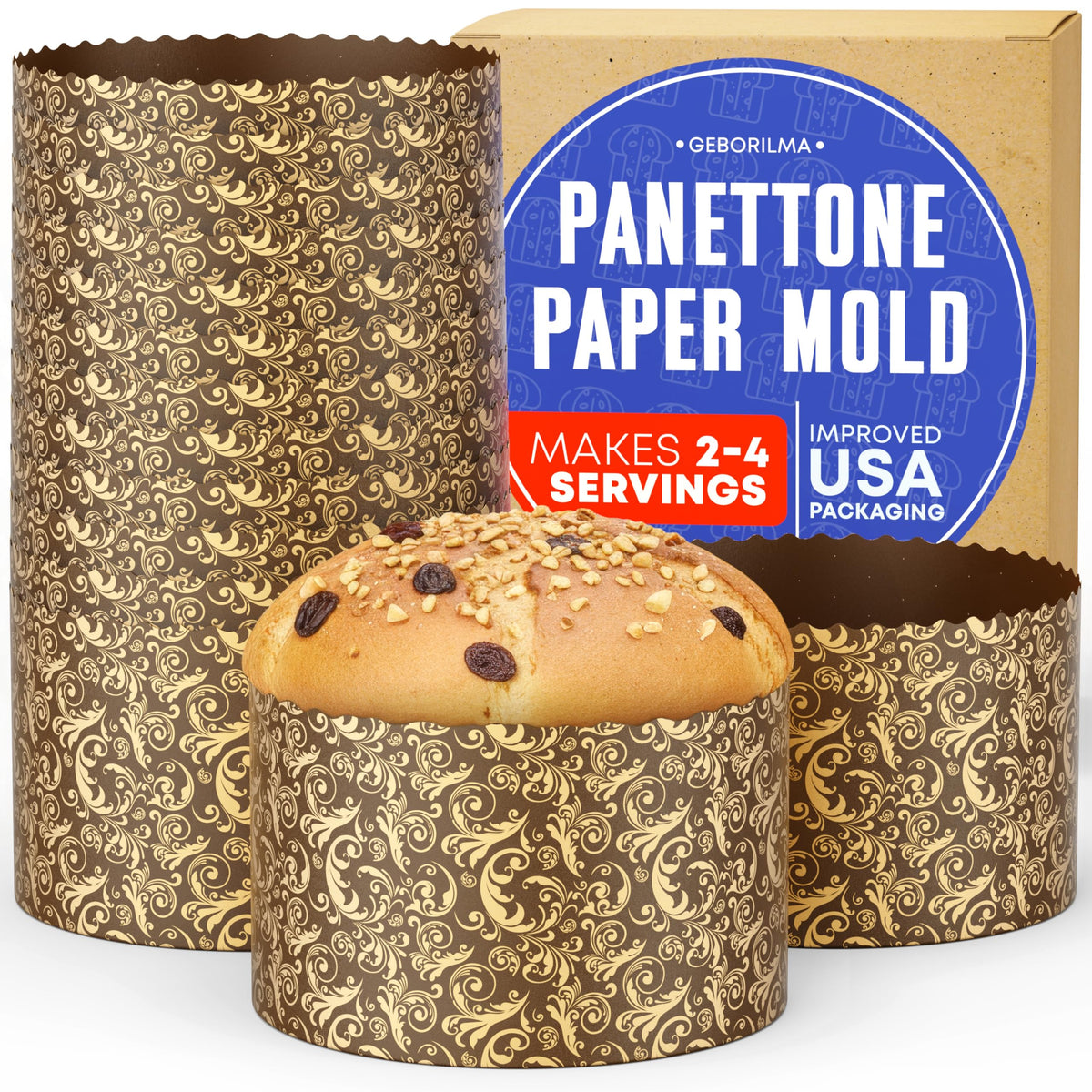 Geborilma panettone paper mold medium 18oz ideal for baking 2–4 servings without a metal pan.
