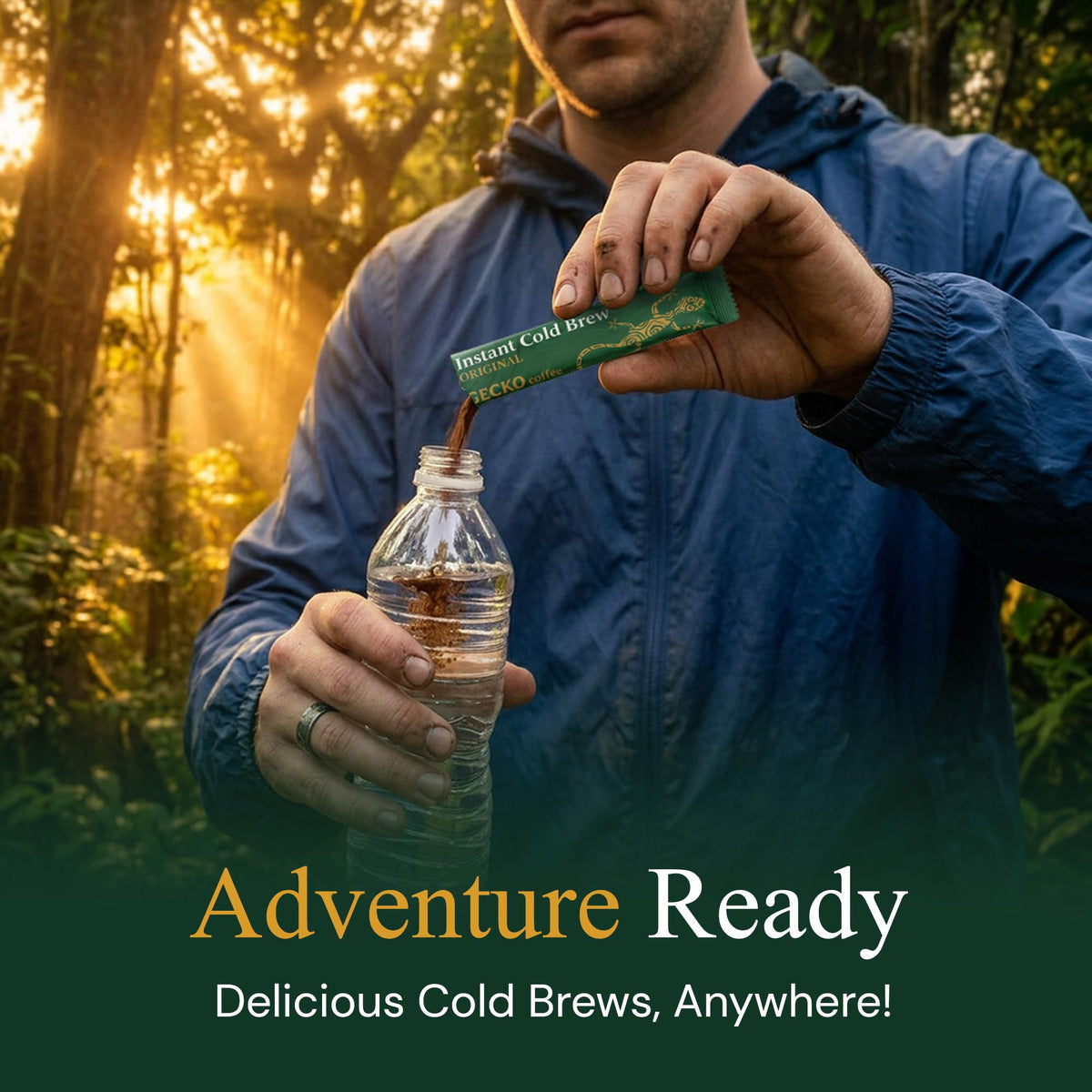 Gecko Coffee sticks dissolve in eight ounces of water for iced or hot coffee.