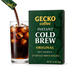 Gecko Coffee instant cold brew stick packaging shows convenient, mess-free coffee on the go.