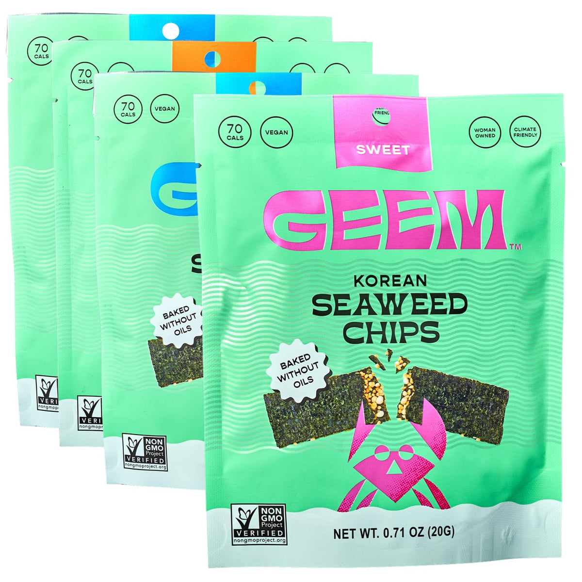 Geem Seaweed Snacks bag showing Korean seaweed chips for on-the-go crunch.