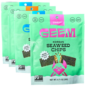 Geem Seaweed Snacks bag showing Korean seaweed chips for on-the-go crunch.