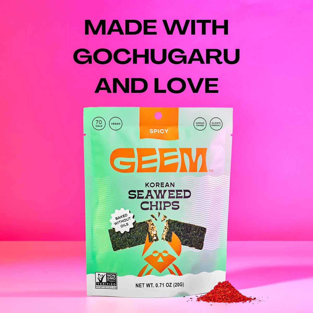 Geem no-oil baked seaweed chips, crisp and light.