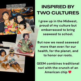 Geem seaweed with nori from clean waters, non-GMO ingredients.